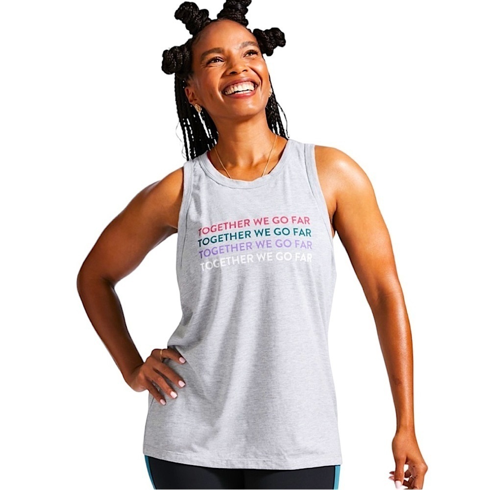 Peloton Tank Top Women Medium Grey Colorful Graphic Sleeveless Activewear Shirt‎